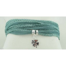 Clover with silk bracelet/necklace (seagreen)